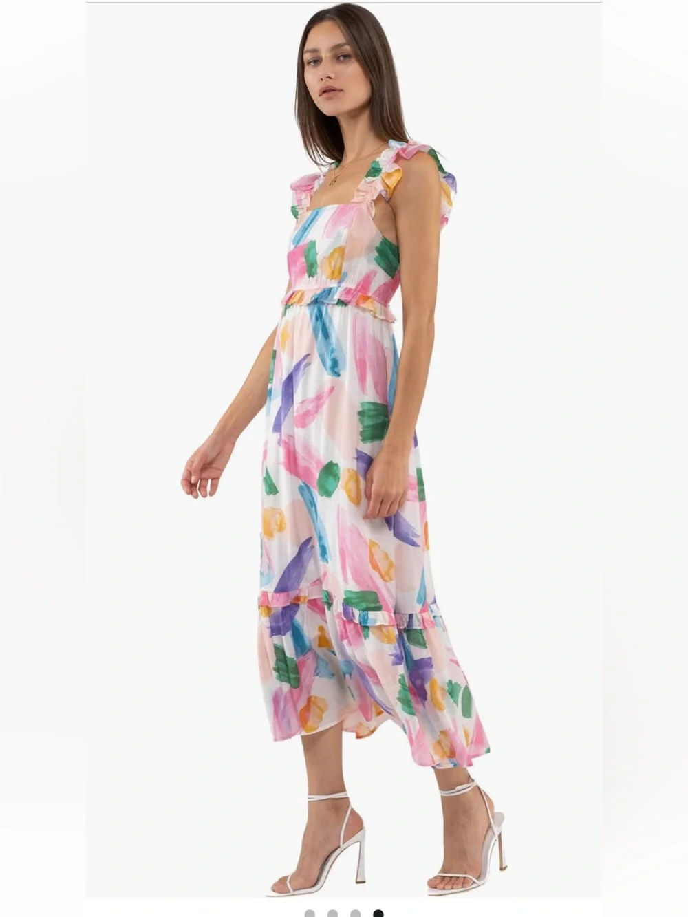 Blu Pepper Brush Stroke Ruffle Midi Sundress - Picture 1 of 7